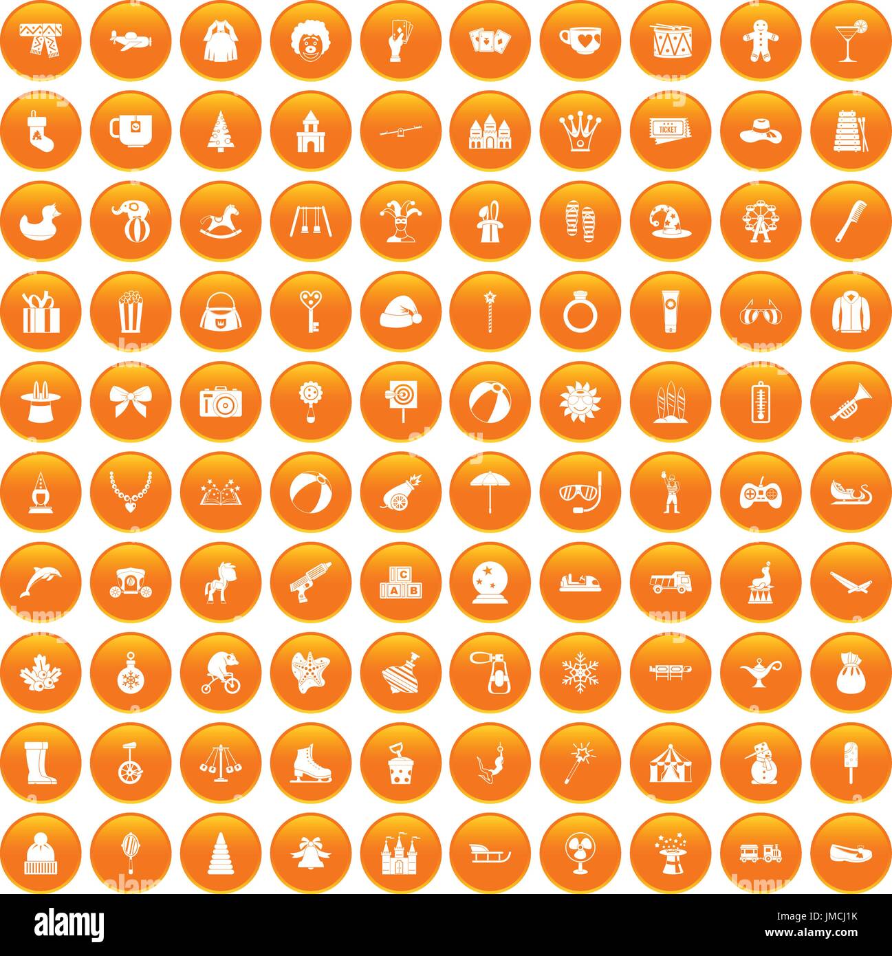 100 Kinder Icons set orange Stock Vektor
