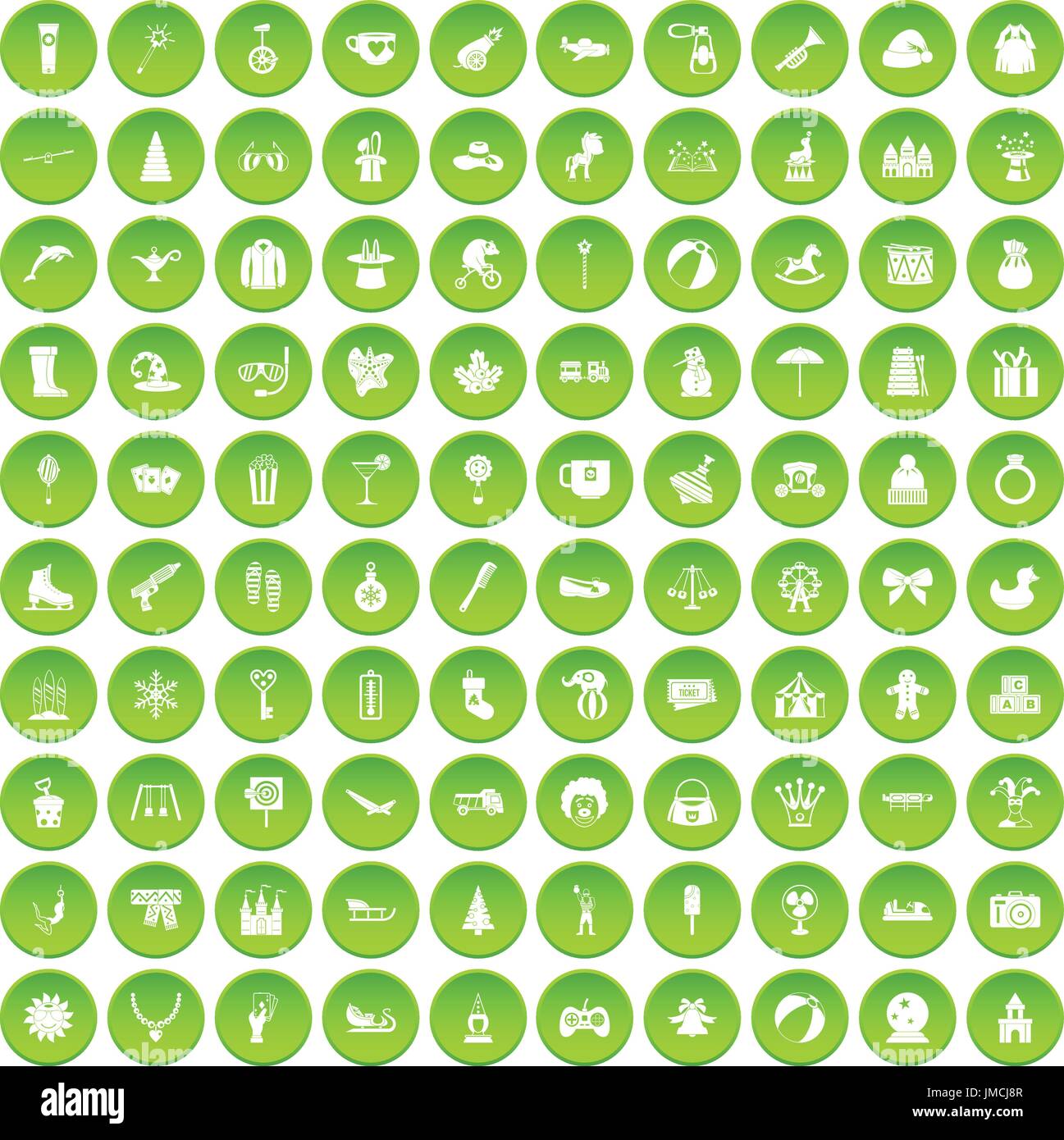 100 Kinder Icons set grün Stock Vektor