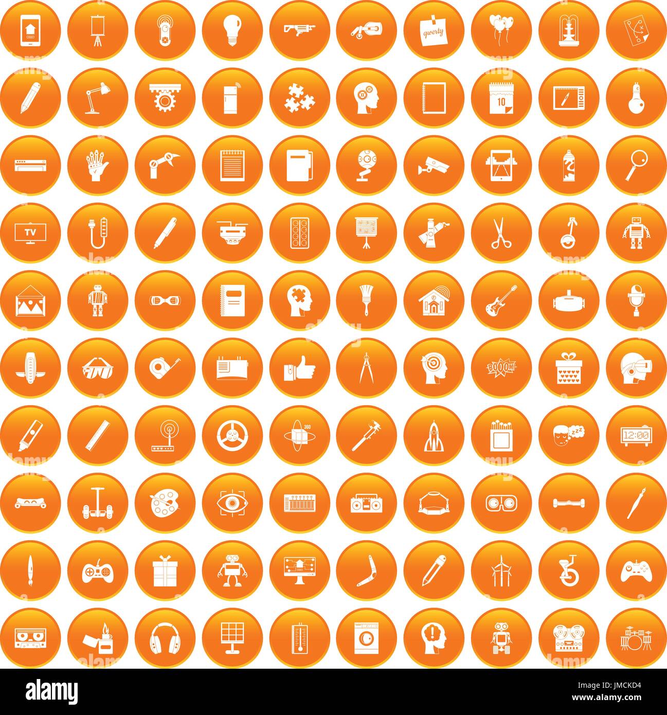 100 kreative Idee Icons set orange Stock Vektor