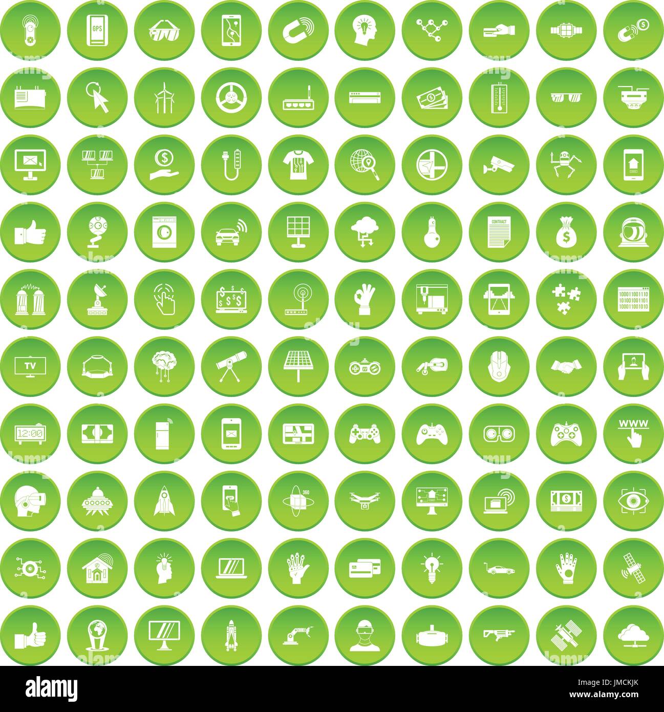 100 Hi-Tech Icons set grün Stock Vektor