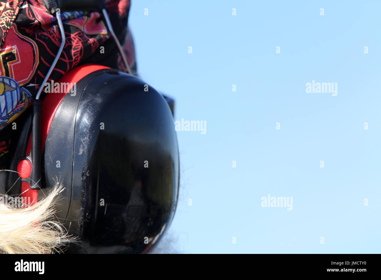 6. Oktober 2014 - Gehörschutz eines Air Boot Pilot in Florida. Stockfoto