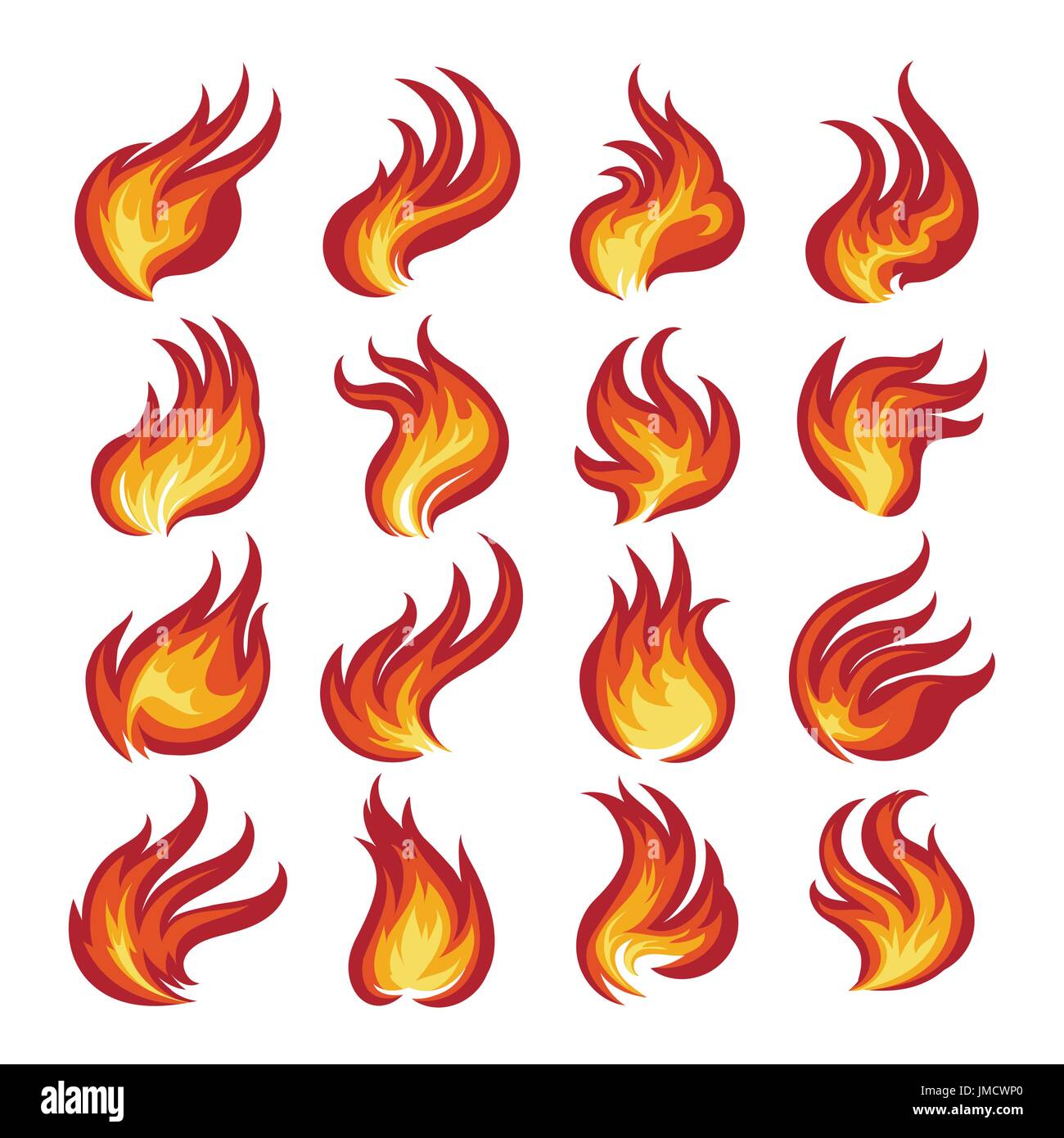 Bunte Feuer Flammen gesetzt. Vektor-illustration Stock Vektor