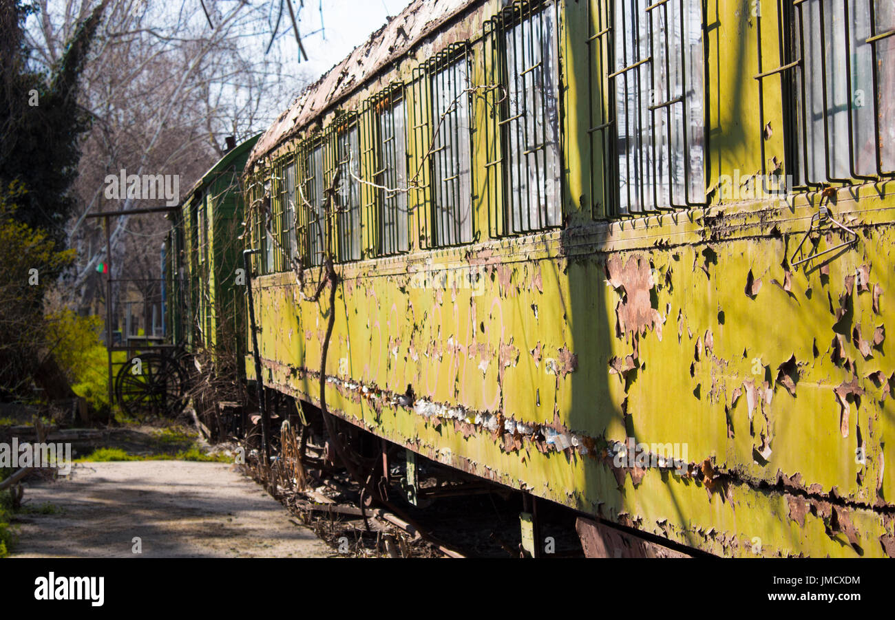 Alten Waggons auf dem Bahnhof Stockfoto