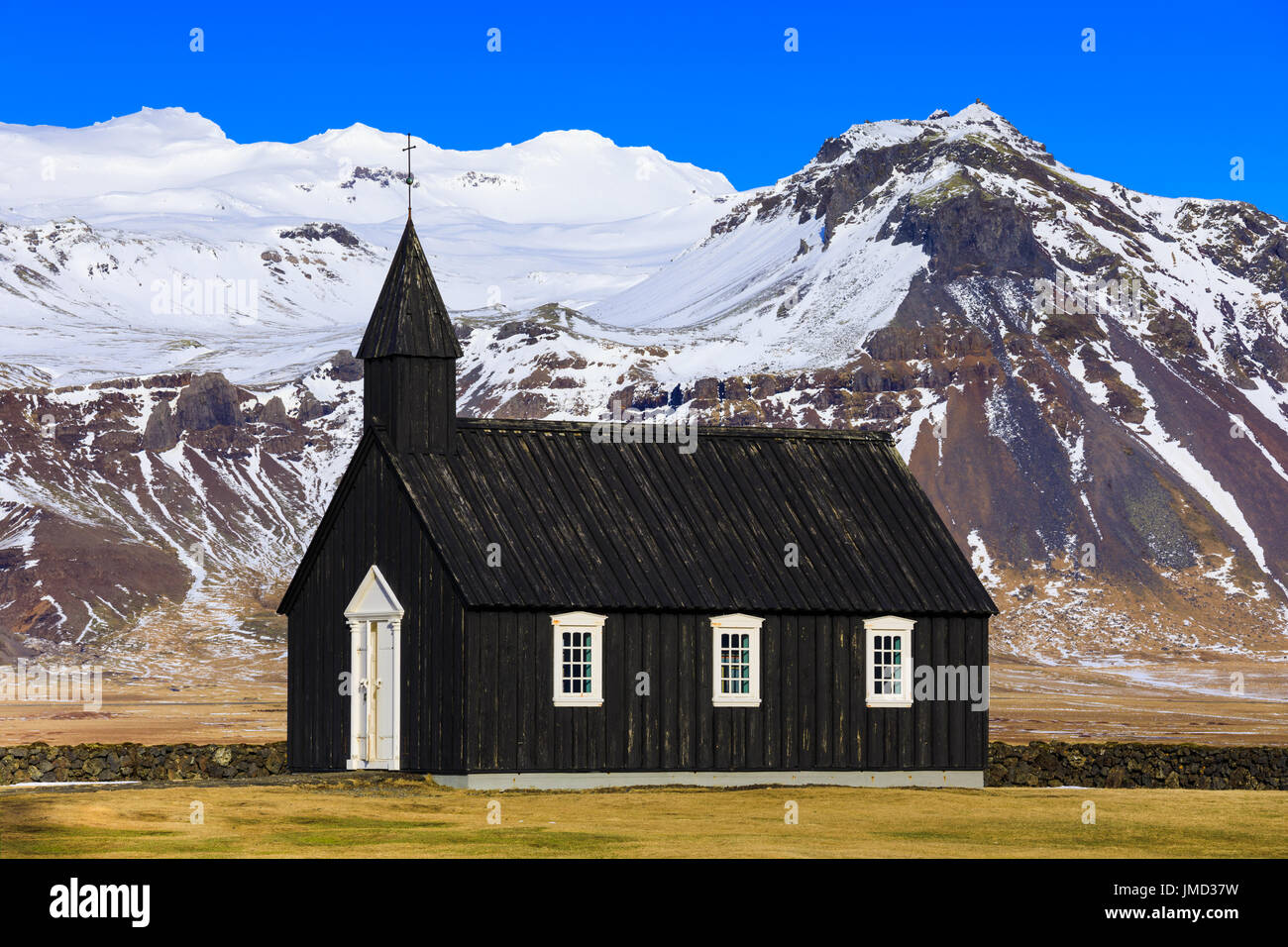 Budir schwarze Kirche auf der Halbinsel Snaefellsnes, Island Stockfoto