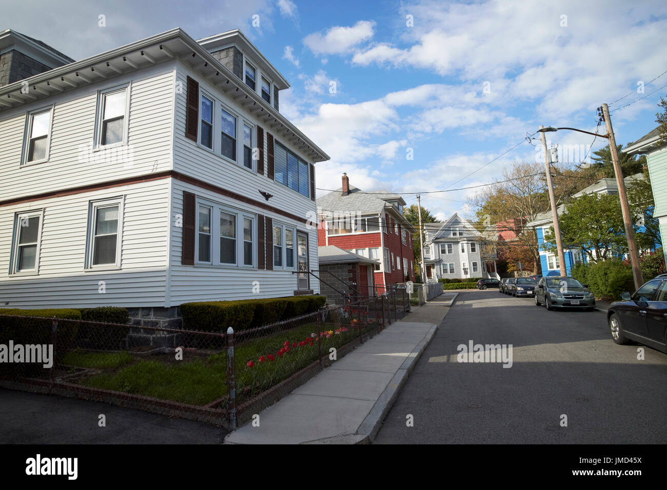 großen viktorianischen Stil Häuser in Savin Hill Avenue wohlhabenden viktorianischen Wohngegend Boston USA Stockfoto