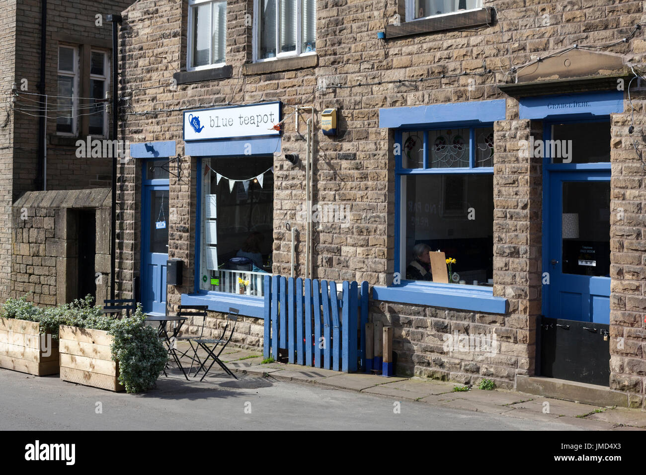 Die blauen Teekanne vegetarischen Café, Mytholmroyd, West Yorkshire Stockfoto