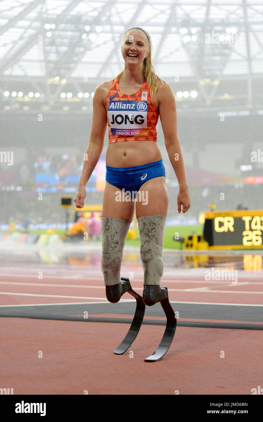 Fleur Jong nahm an der Para Leichtathletik-Weltmeisterschaft im Londoner Stadion Teil. T44 200 m Stockfoto