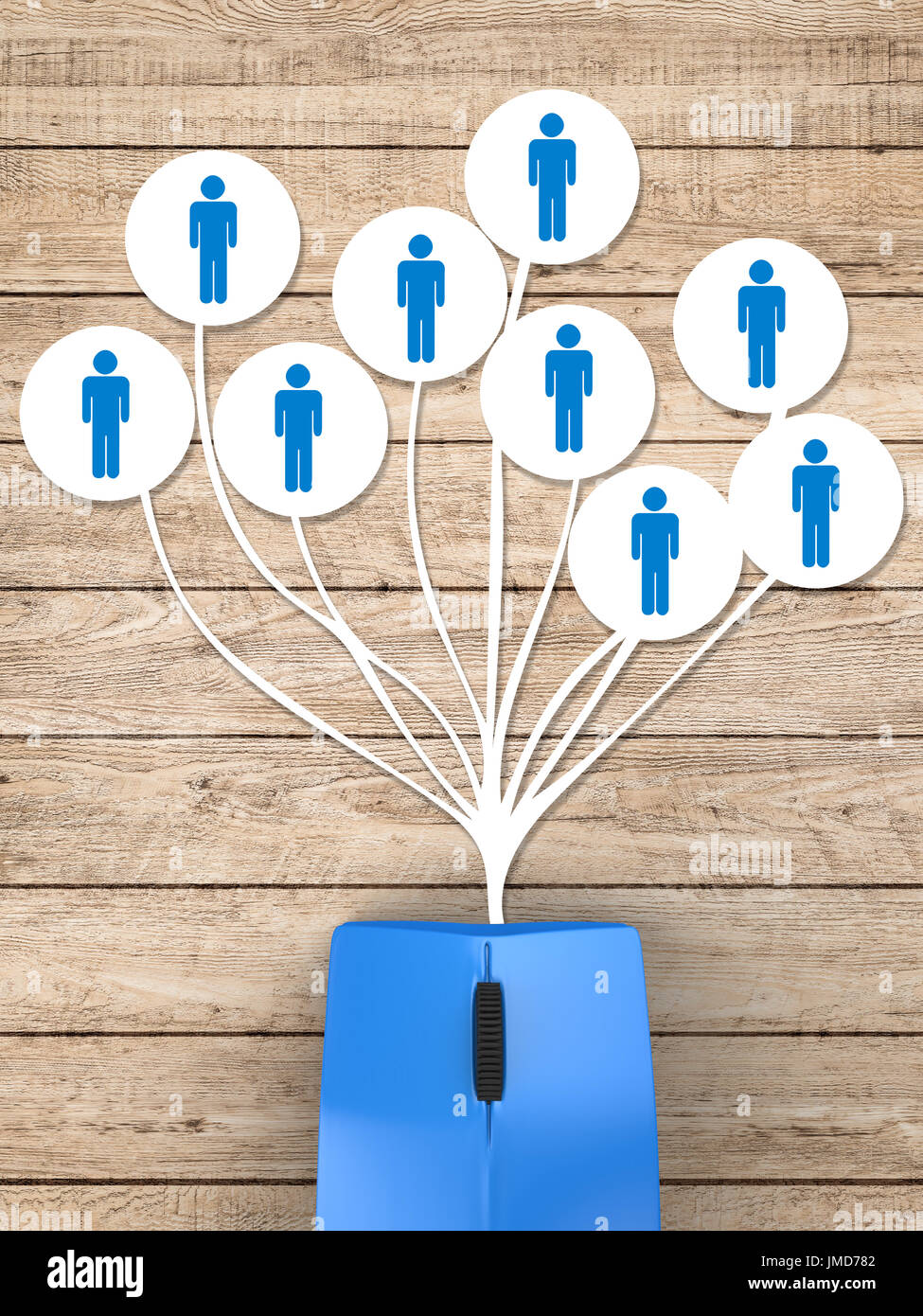 Social-Media-Netzwerk-Konzept mit blauen Maus und Netzwerkverbindung Stockfoto