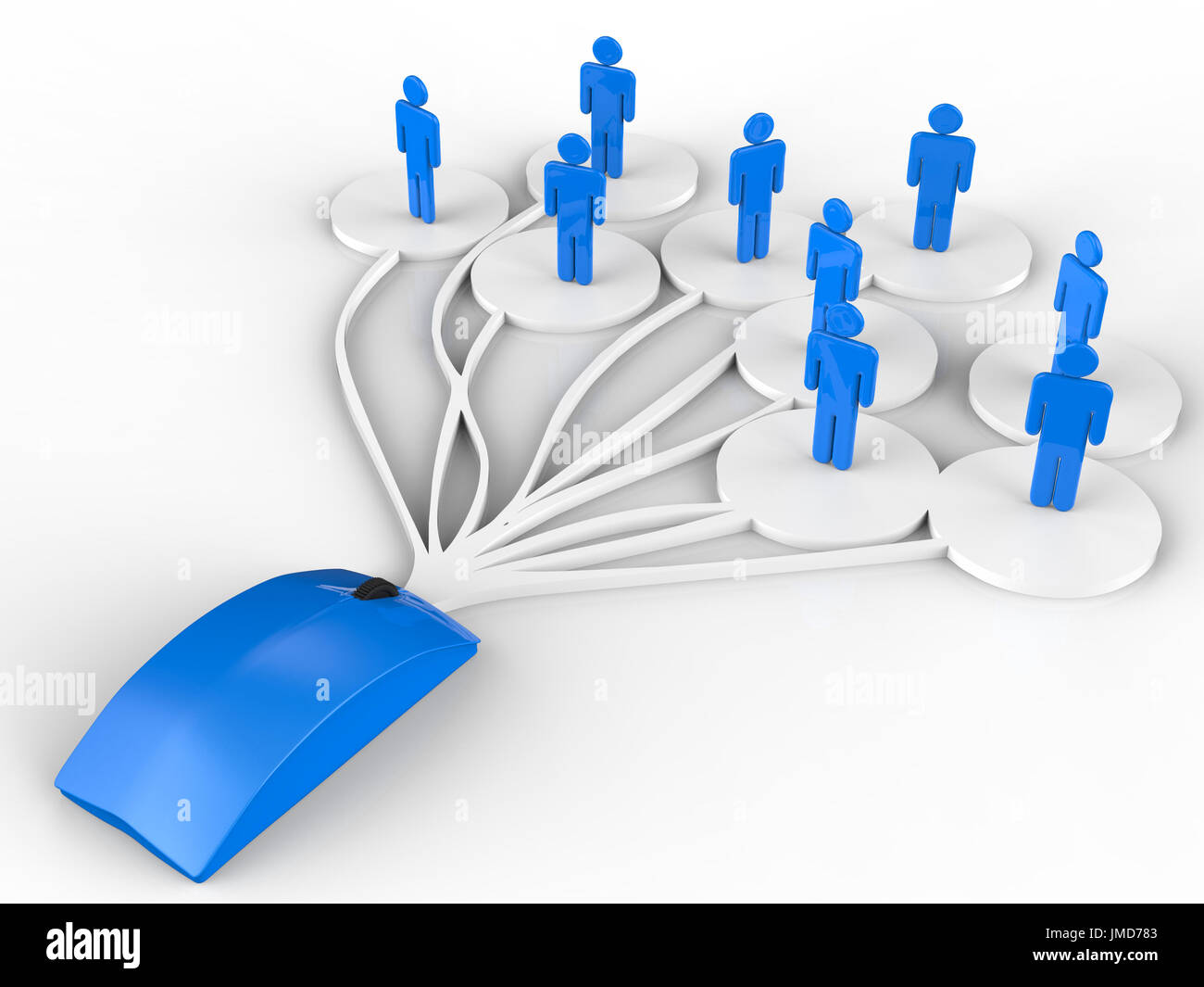 Social-Media-Netzwerk-Konzept mit blauen Maus und Netzwerkverbindung Stockfoto