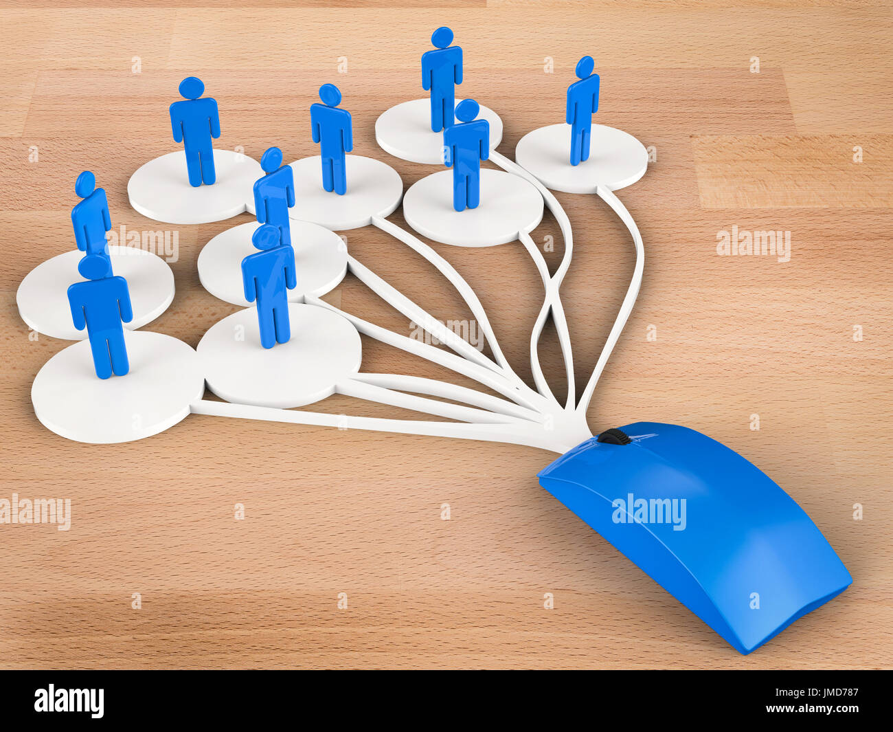 Social-Media-Netzwerk-Konzept mit blauen Maus und Netzwerkverbindung Stockfoto