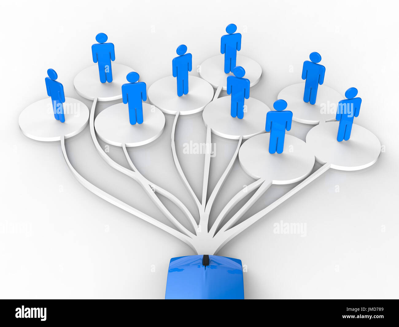 Social-Media-Netzwerk-Konzept mit blauen Maus und Netzwerkverbindung Stockfoto