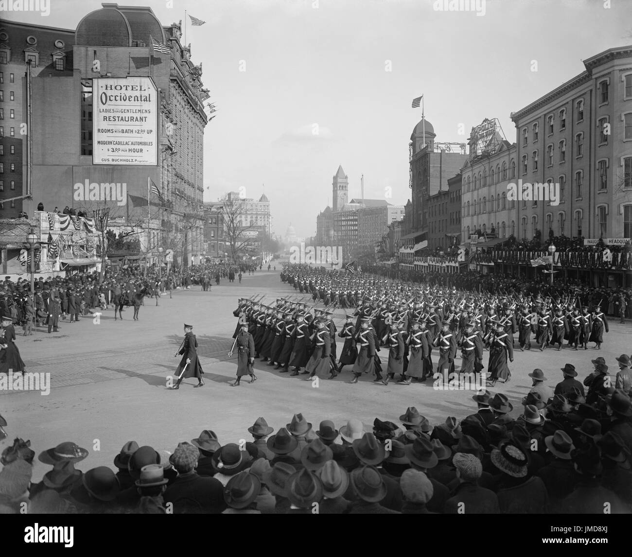 Einweihung-Parade für US-Präsident Woodrow Wilson, Pennsylvania Avenue, Washington DC, USA, Harris & Ewing, 5. März 1917 Stockfoto
