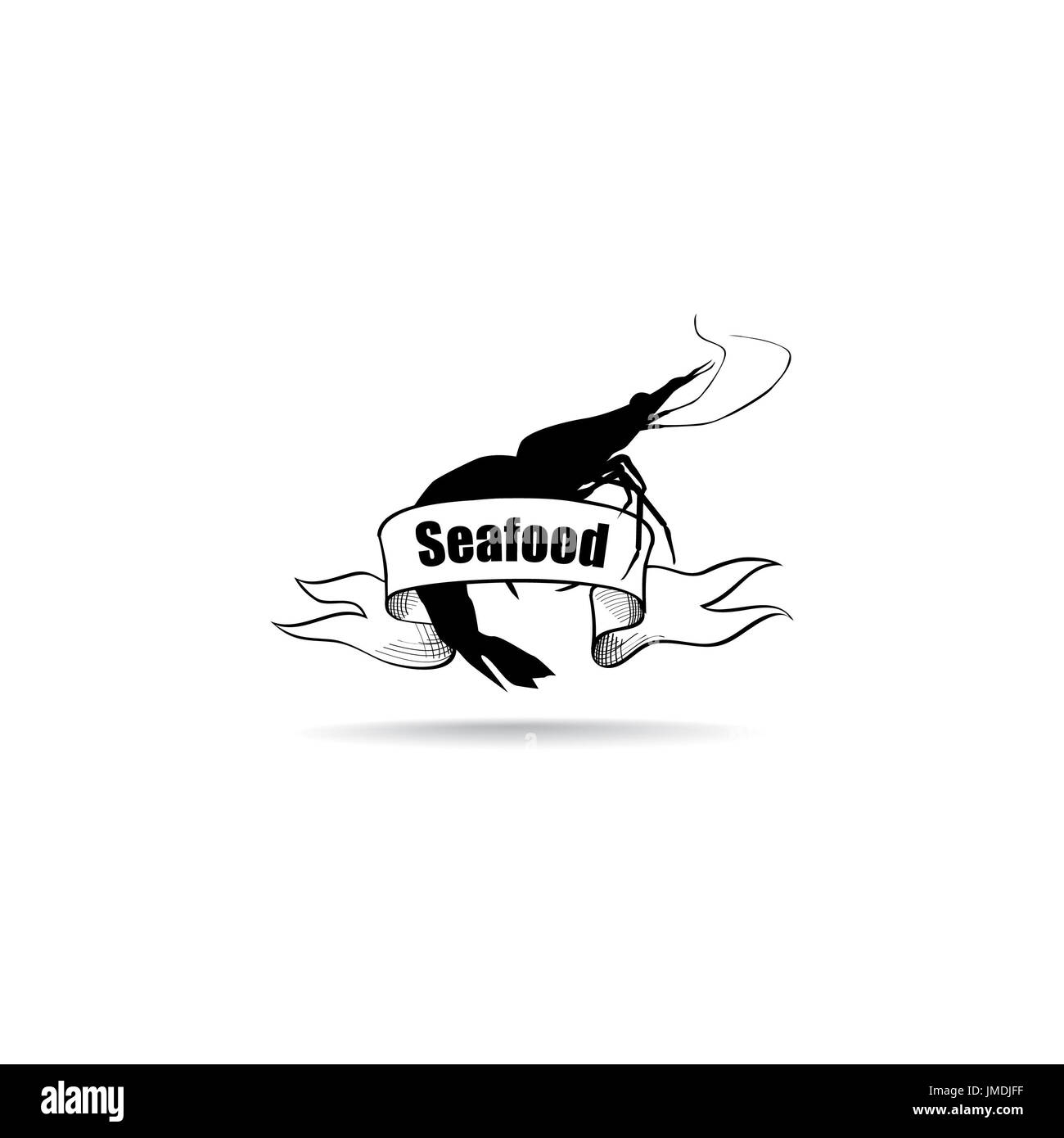 Fisch Meeresfrüchte Schild. Unterwasserwelt Meereslebewesen Hintergrund. Seeteller. Symbol für die Silhouette des Menüs Stockfoto