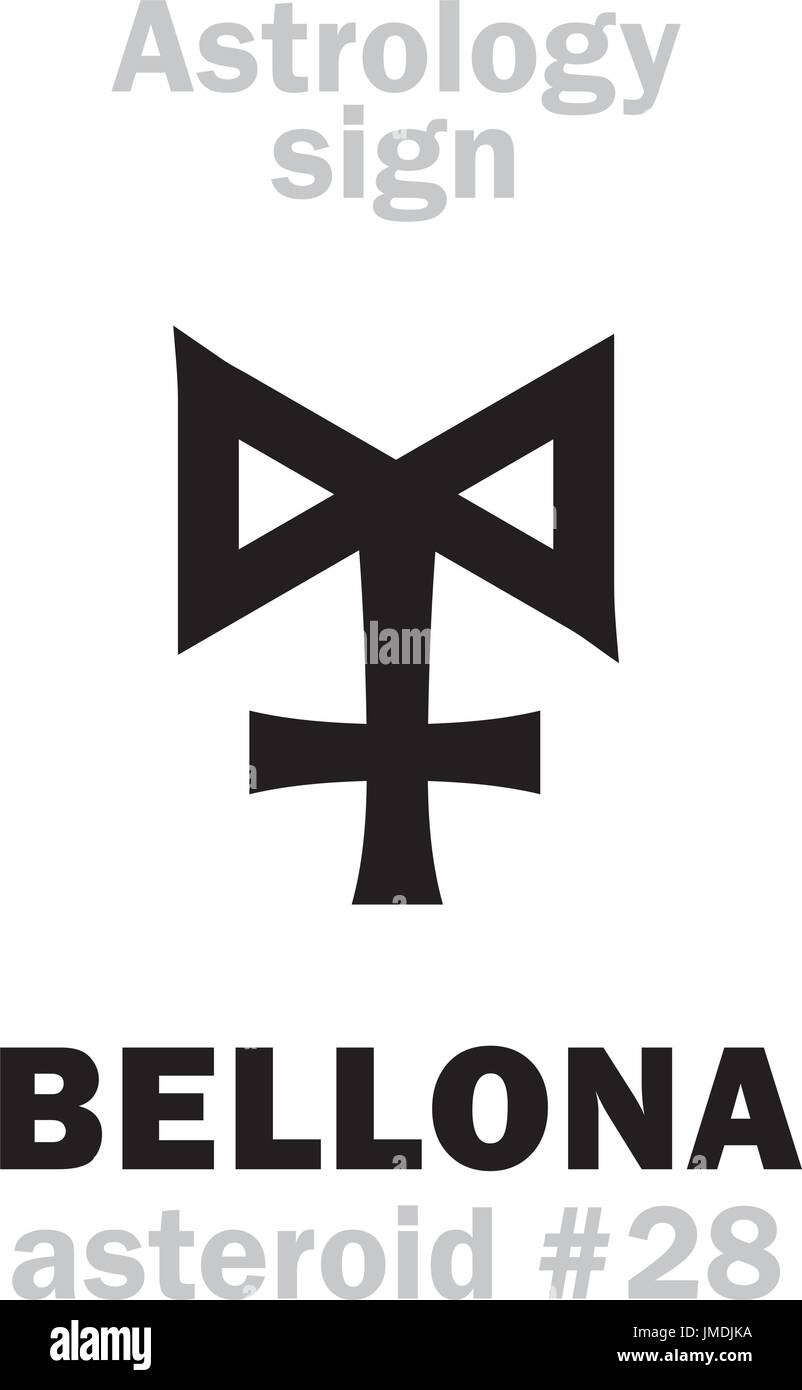 Astrologie-Alphabet: BELLONA, Asteroid #28. Hieroglyphen Charakter Zeichen (einzelnes Symbol). Stock Vektor