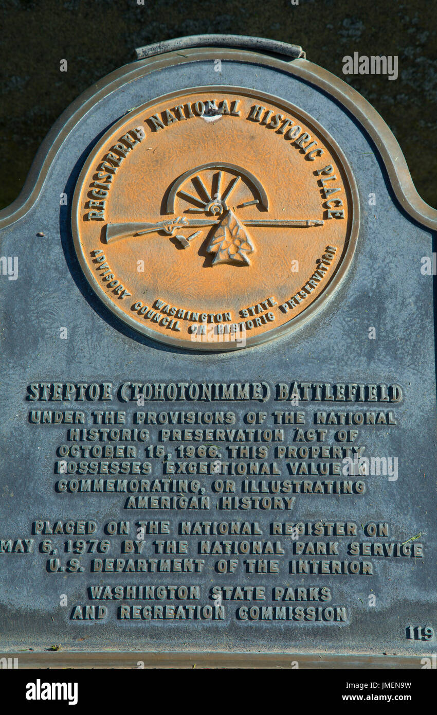 National Historic Place Marker, Steptoe Battlefield State Park, Palouse Scenic Byway, Washington Stockfoto