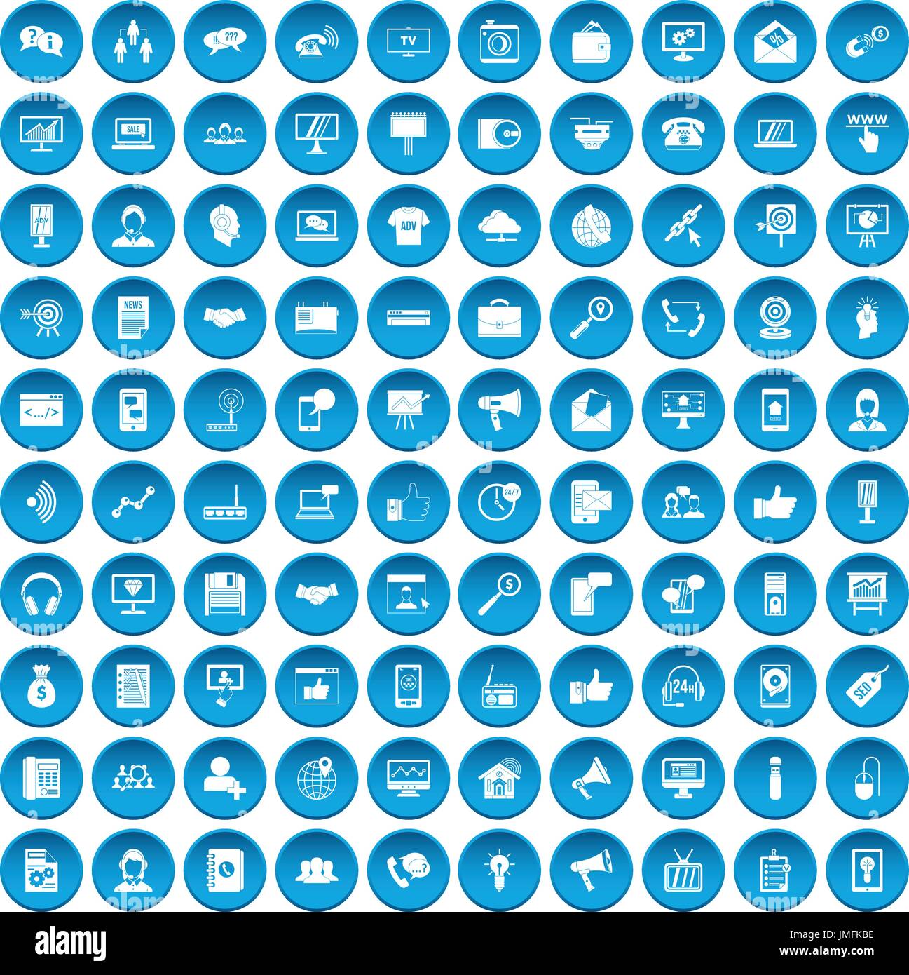 100 Help Desk Die Symbole Blau Gesetzt Vektor Abbildung Bild
