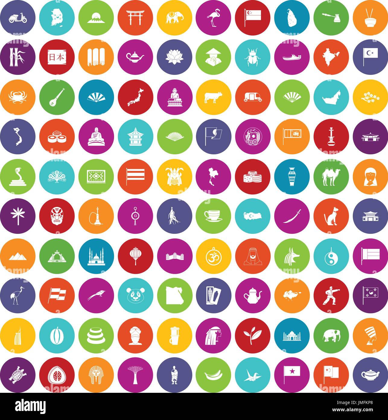 100 Asien Icons set Farbe Stock Vektor