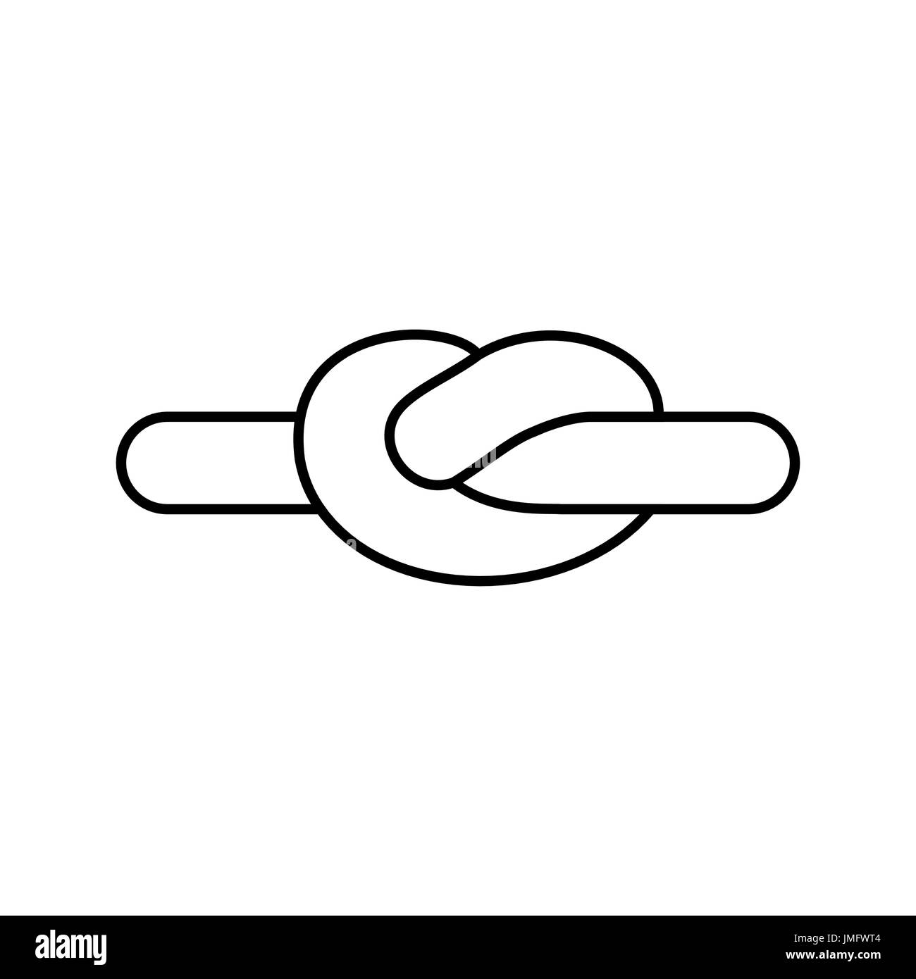 Seil Knoten linearen Stil, isoliert. Geklebte Bindfäden. Einziehbare hammer Stock Vektor