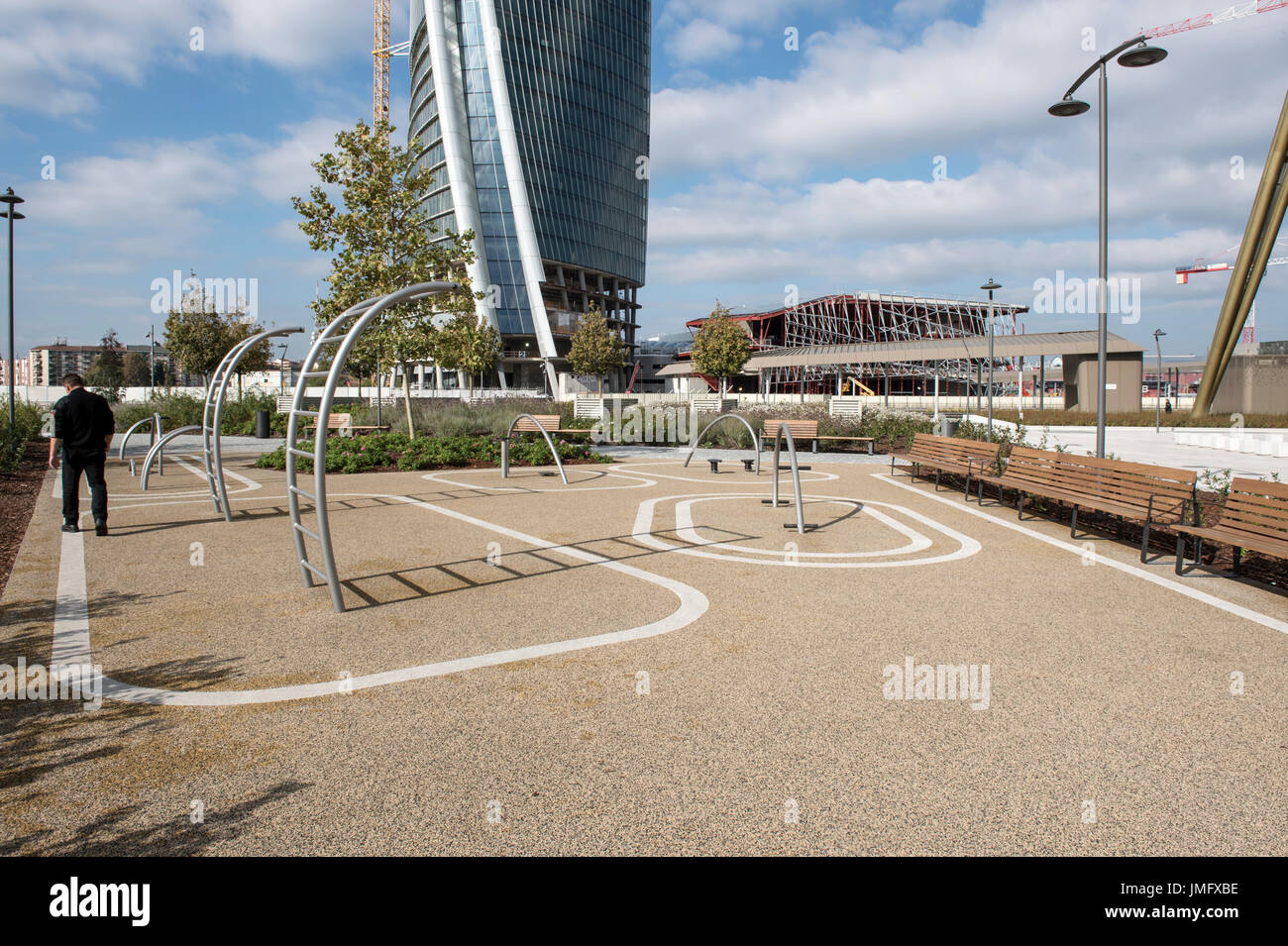 Italien, Lombardei, Mailand, CityLife, Detail von Zaha Hadid Generali Wolkenkratzer Stockfoto