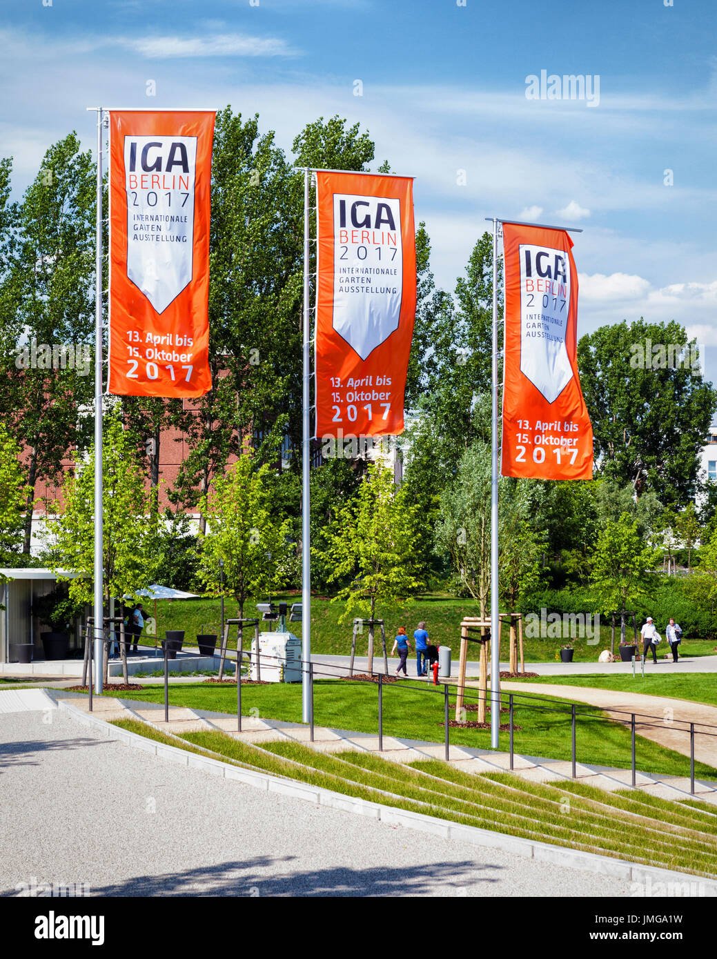 Berlin, Marzahn. Gärten der Welt Botanischer Garten, Gärten der Welt, IGA Berlin 2017 Banner Stockfoto