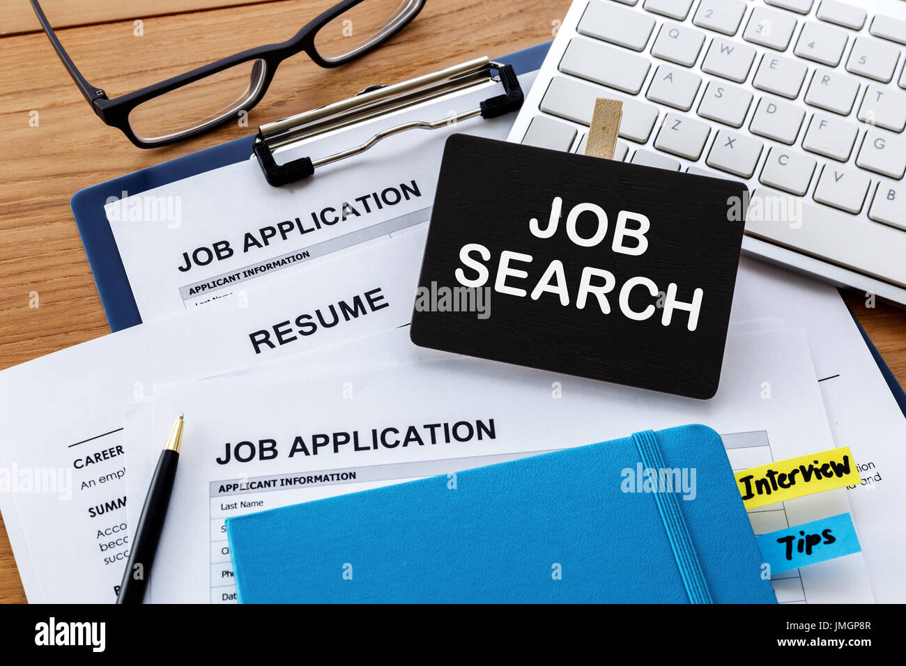 Job-Suche anmelden Bewerbung und Lebenslauf Stockfoto