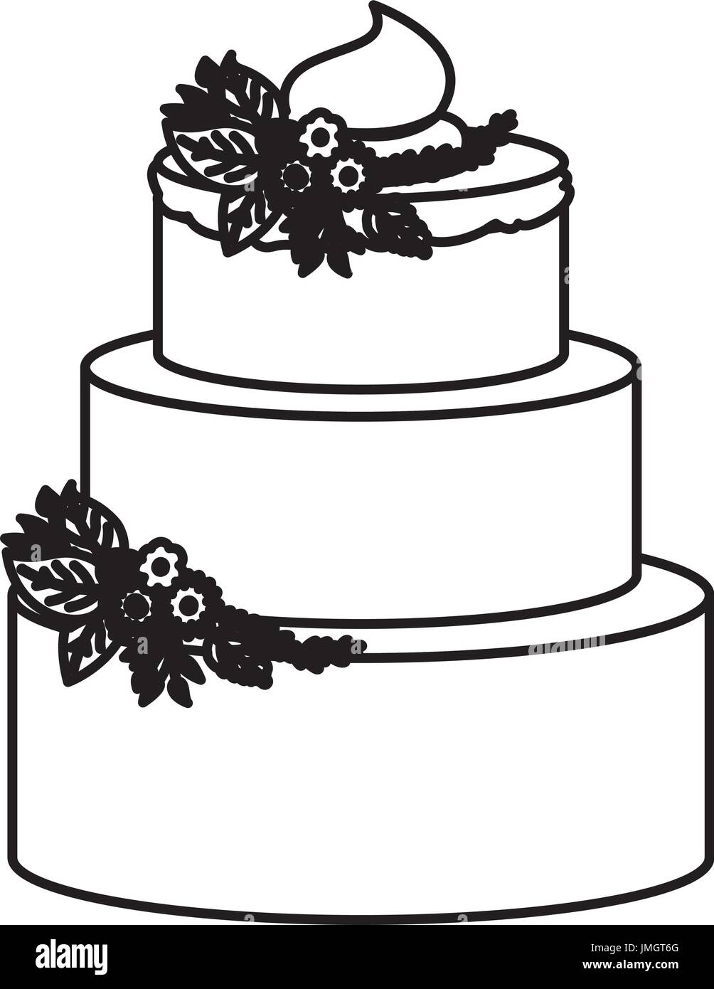 Kontur Der Hand Zeichnung Dreistockige Torte Mit Buttercreme Dekorative Skizzieren Und Pflanzen Ornament Stock Vektorgrafik Alamy