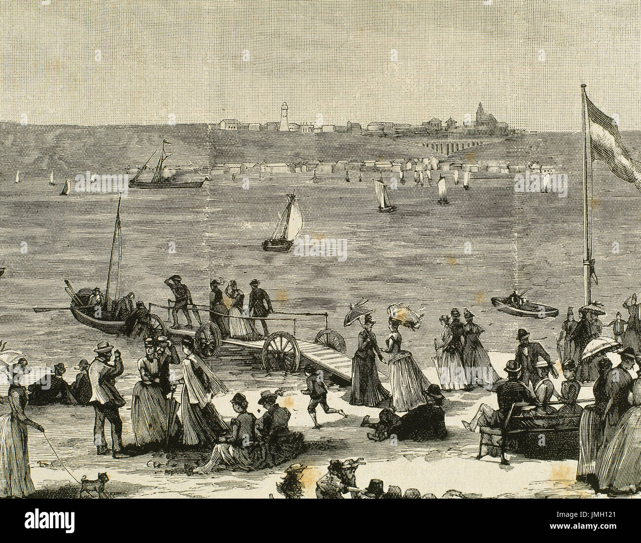 Deutschland. Helgoland-Inseln in der Nordsee. Dily Leben Szene. Kupferstich, 1890. Stockfoto