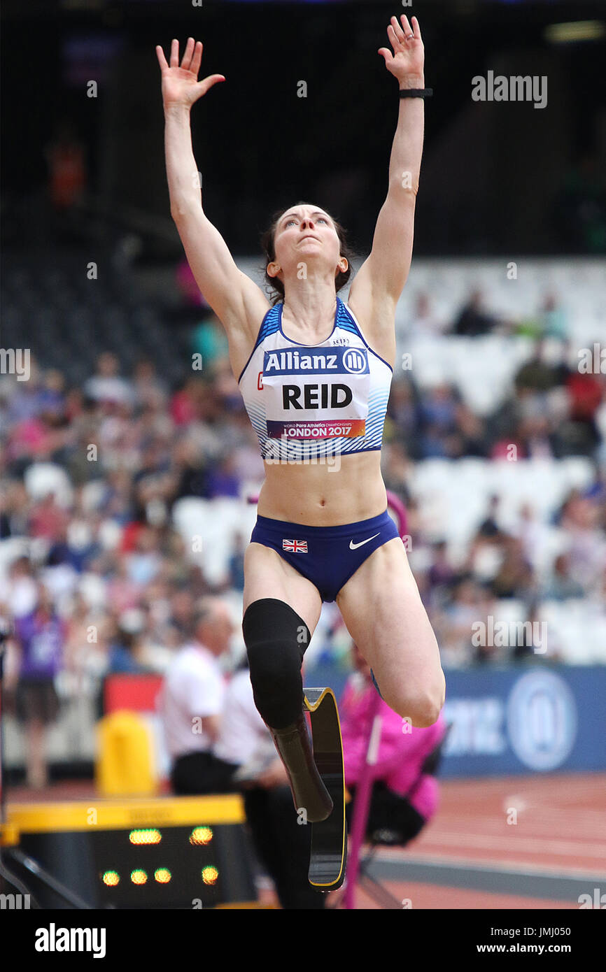 Stef Reid von GB gewinnt der Frauen Weitsprung T44 Finale auf der Welt Para Meisterschaften in London 2017 Stockfoto