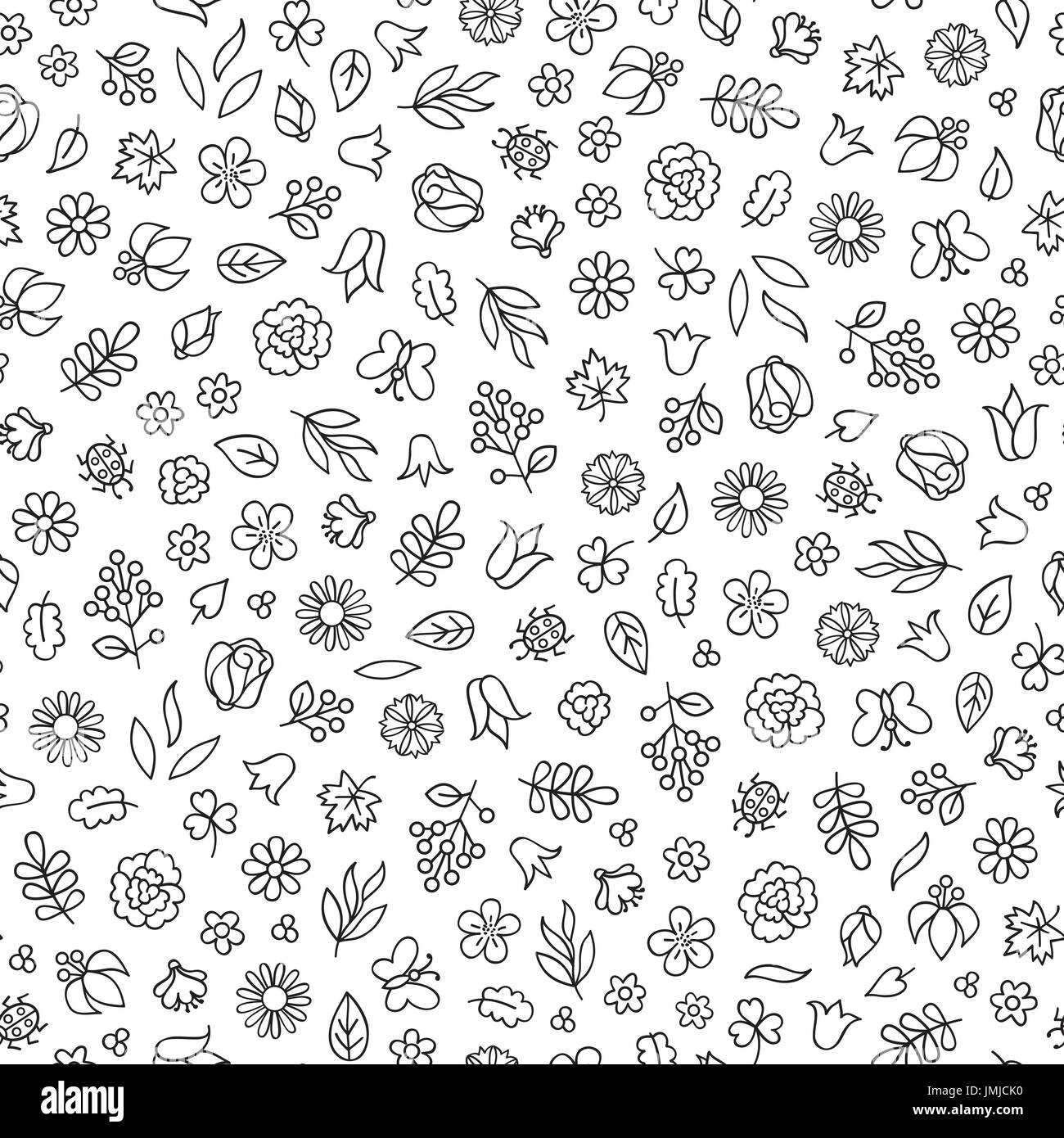 Blume Symbol nahtlose Muster. Blumen Blätter, Blüten. weißen ornamentalen Hintergrund Stock Vektor