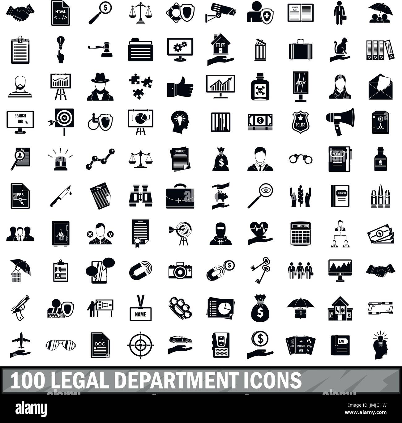 100 Rechtsabteilung Icons Set, einfachen Stil Stock Vektor