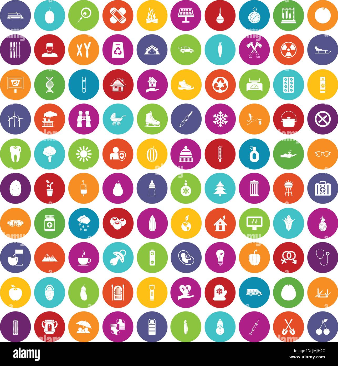 100 Kind Gesundheit Symbole festlegen Farbe Stock Vektor