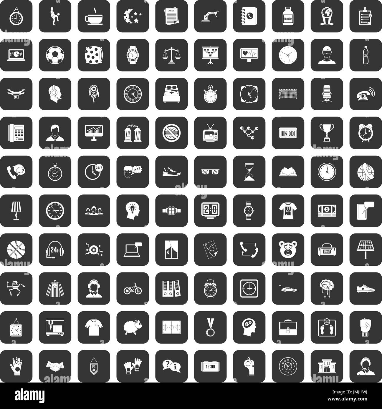 100 Uhr Icons set schwarz Stock Vektor