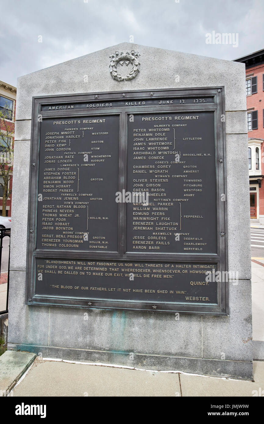 Schlacht von Bunker Hill Soldaten revolutionäre Kriegsdenkmal Winthrop quadratische Boston USA Stockfoto