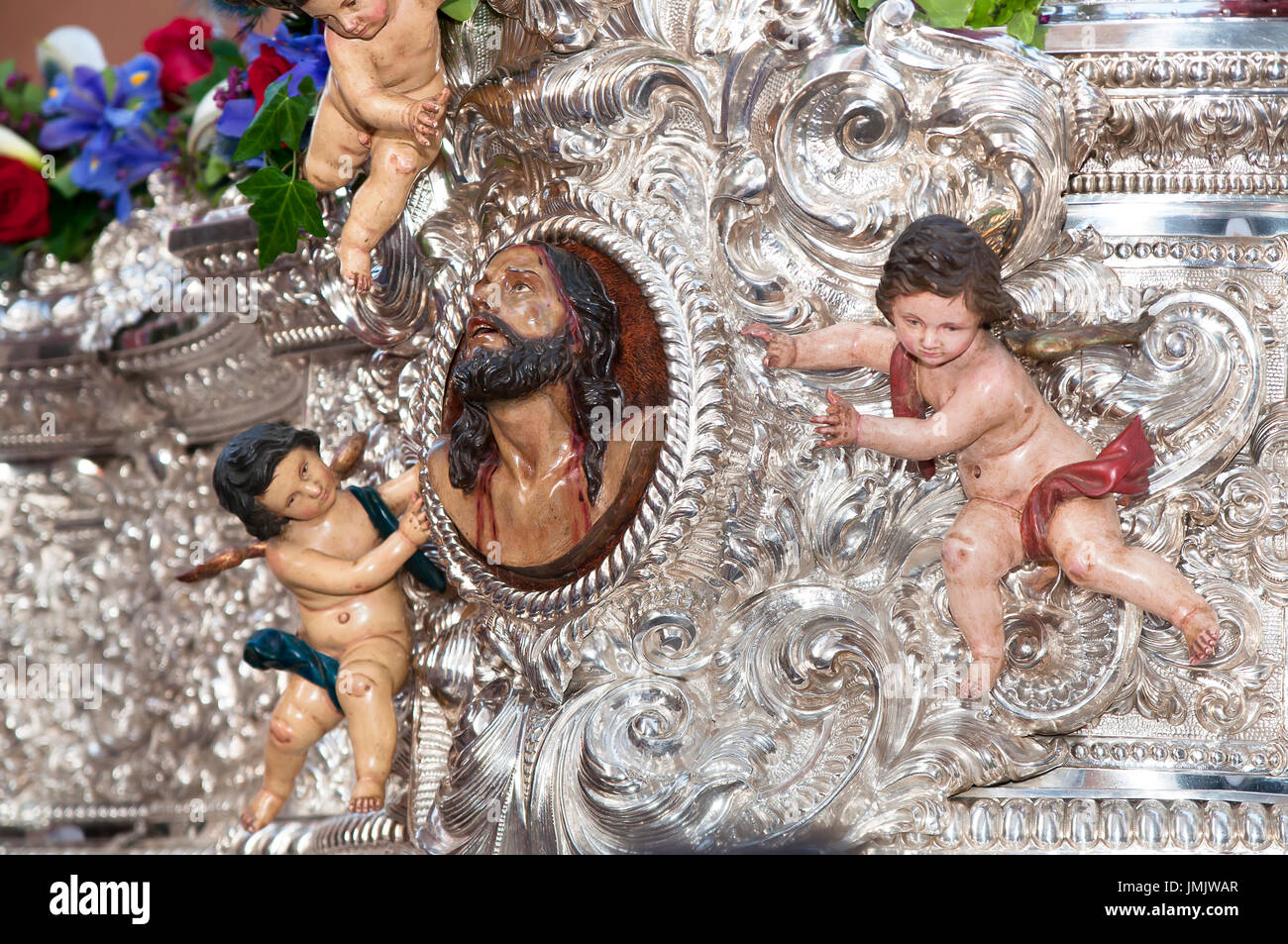 Foto einer religiösen Skulptur von Jesus Christus während der Heiligen Woche. Stockfoto