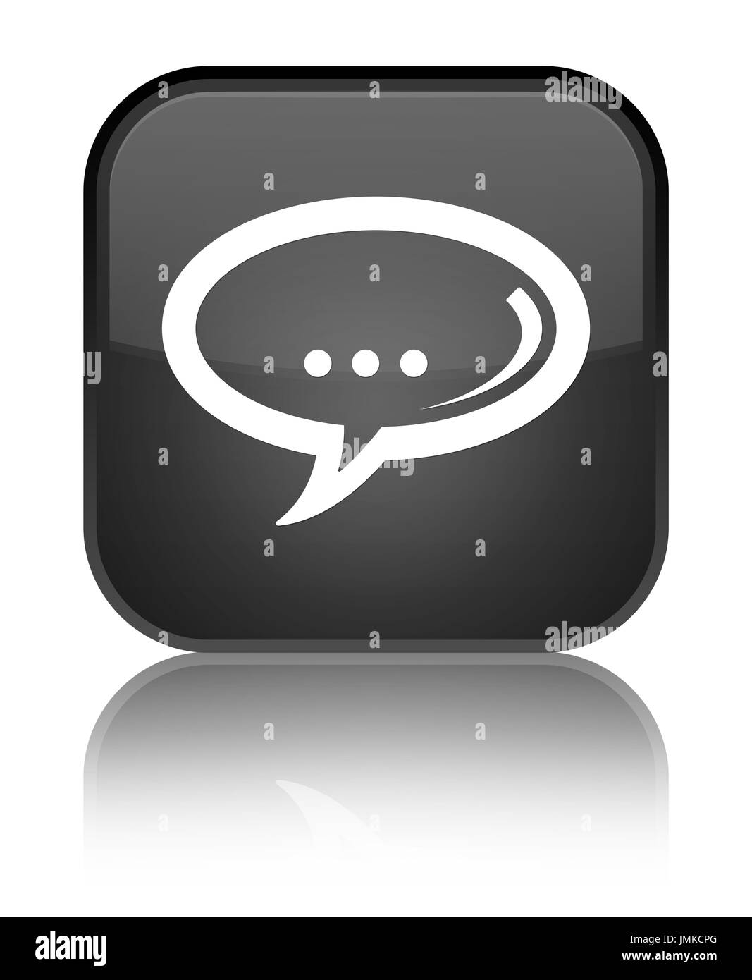 Chat-Symbol isoliert auf speziellen schwarzen Quadrat-Taste reflektiert abstrakte Abbildung Stockfoto