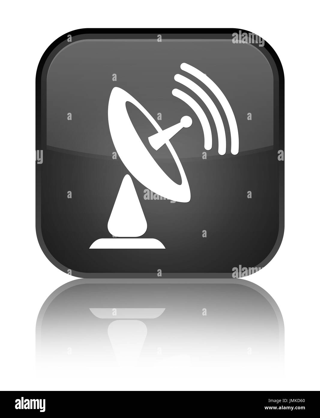 Satelliten-Schüssel-Symbol isoliert auf speziellen schwarzen Quadrat-Taste reflektiert abstrakte Abbildung Stockfoto