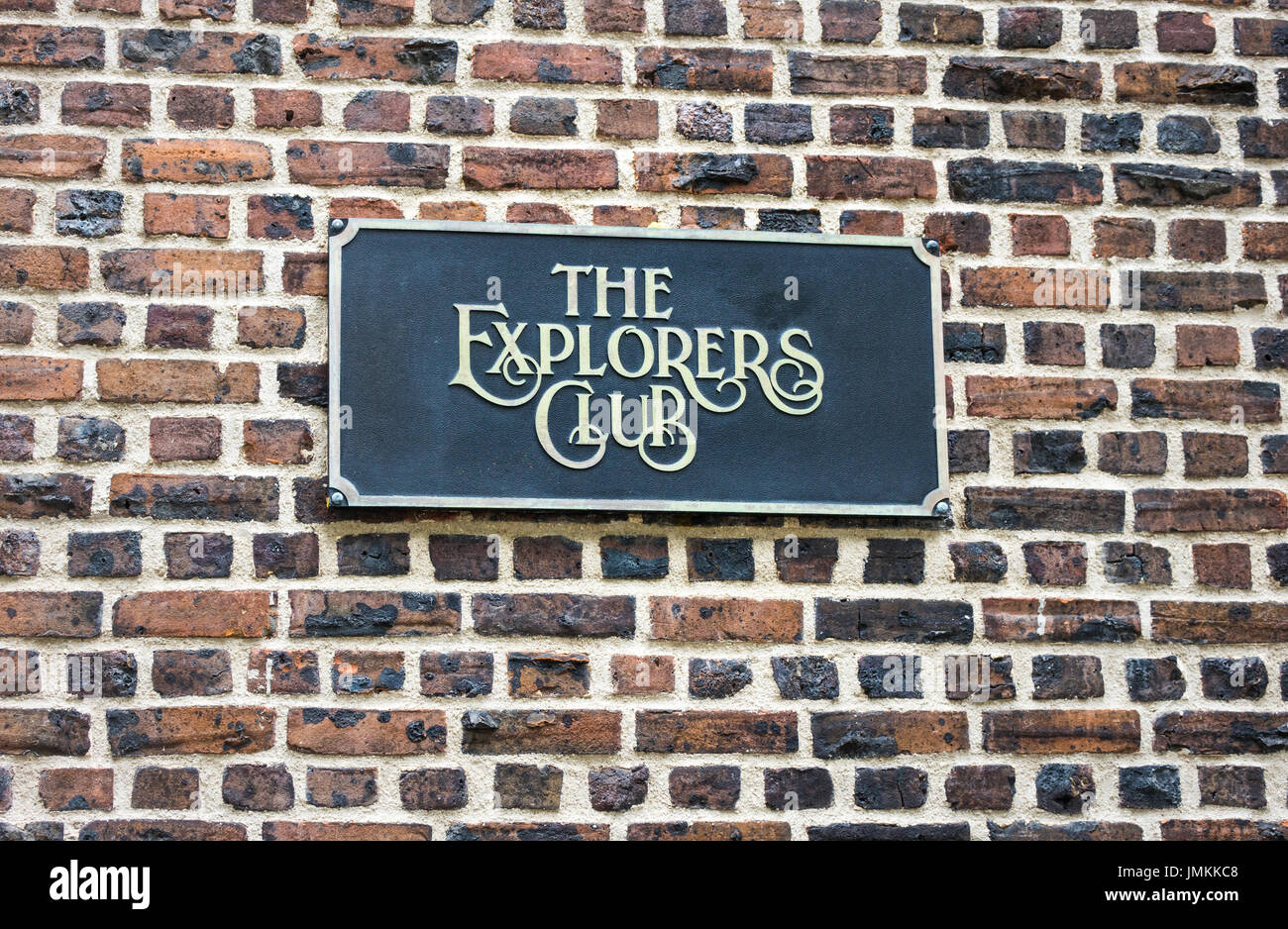 Plakette auf eine Mauer außerhalb des Explorer's Club in New York City Stockfoto