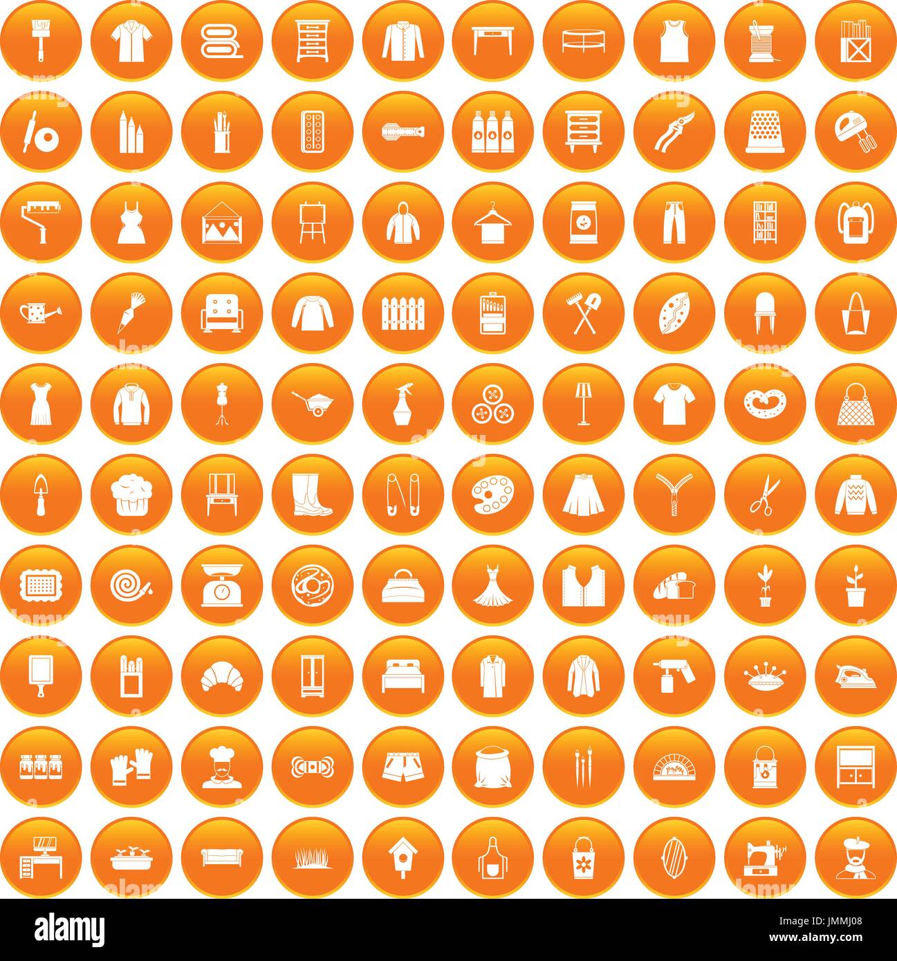 100 Handarbeit Icons set orange Stock Vektor