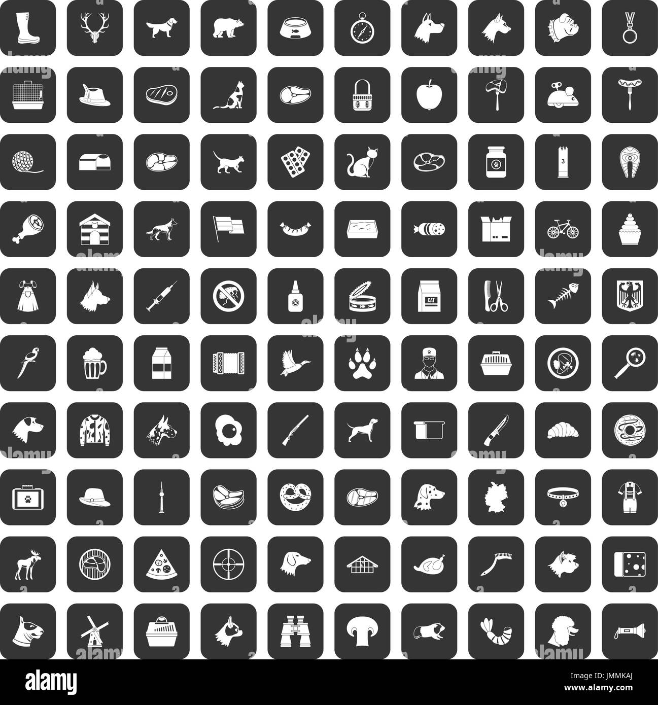 100 Hund Icons set schwarz Stock Vektor