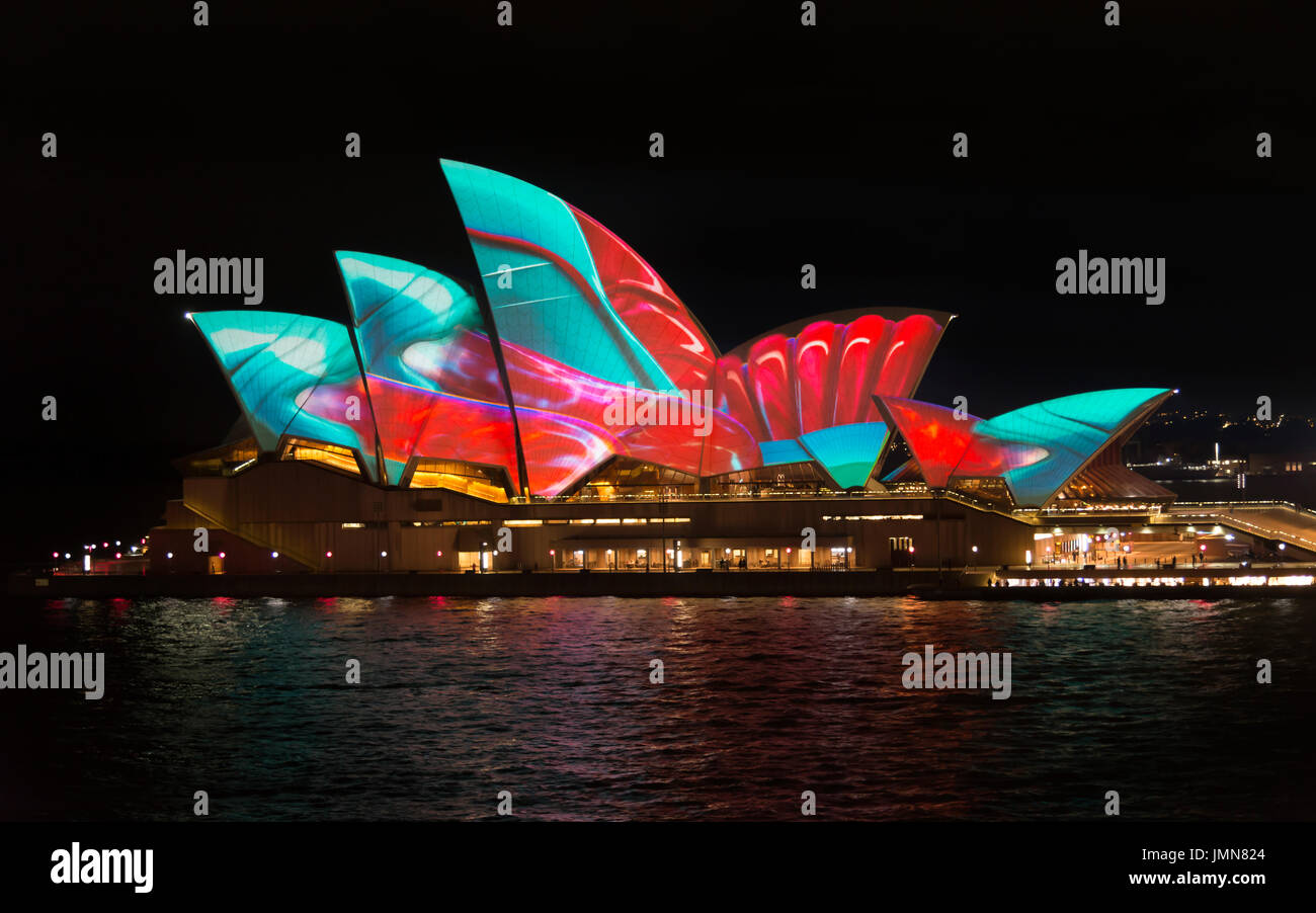 Sydney, 7. Juni, 2017.Vivid Licht-Festival, eine jährliche öffentliche Veranstaltung, wo das Opernhaus in den Monat Juni beleuchtet wird. Stockfoto