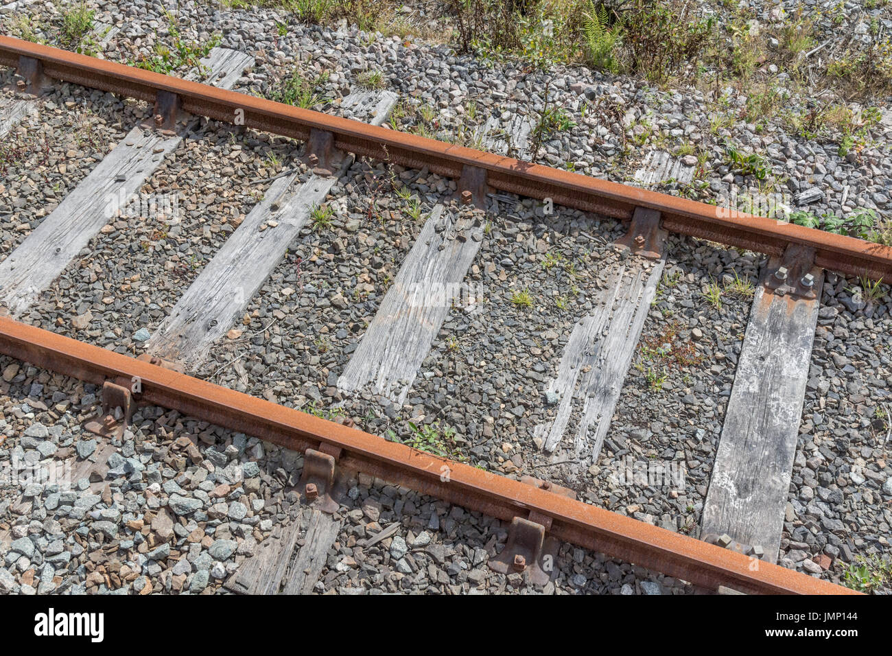 Kleiner Abschnitt der Schiene/Schiene - Metapher für „Streckenende“, Schienentransport und allgemeines Güterkonzept. Auch die Wirtschaftlichkeit ist auf Kurs Stockfoto