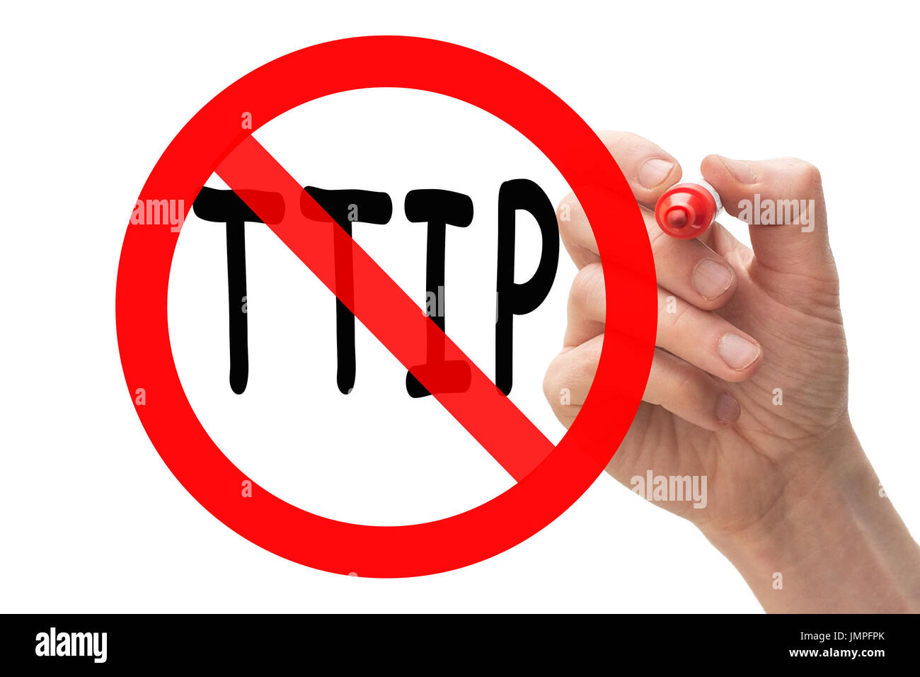 Stop-Schild um TTIP Handzeichnung. Konzeptionelle. Stockfoto