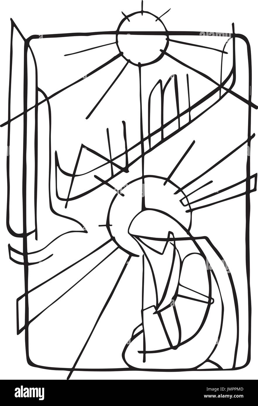 Vektor-Illustration von Hand gezeichnet oder Zeichnung der Jungfrau Maria und der Heilige Geist in der Inkarnation Stock Vektor