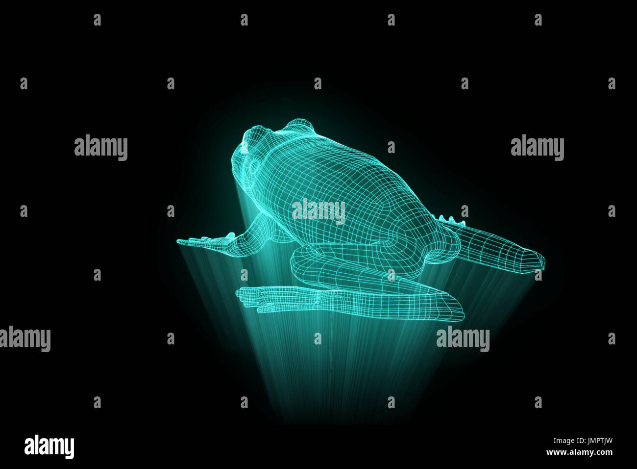 Frosch im Hologramm Wireframe-Stil. Schönes 3D Rendering Stockfoto