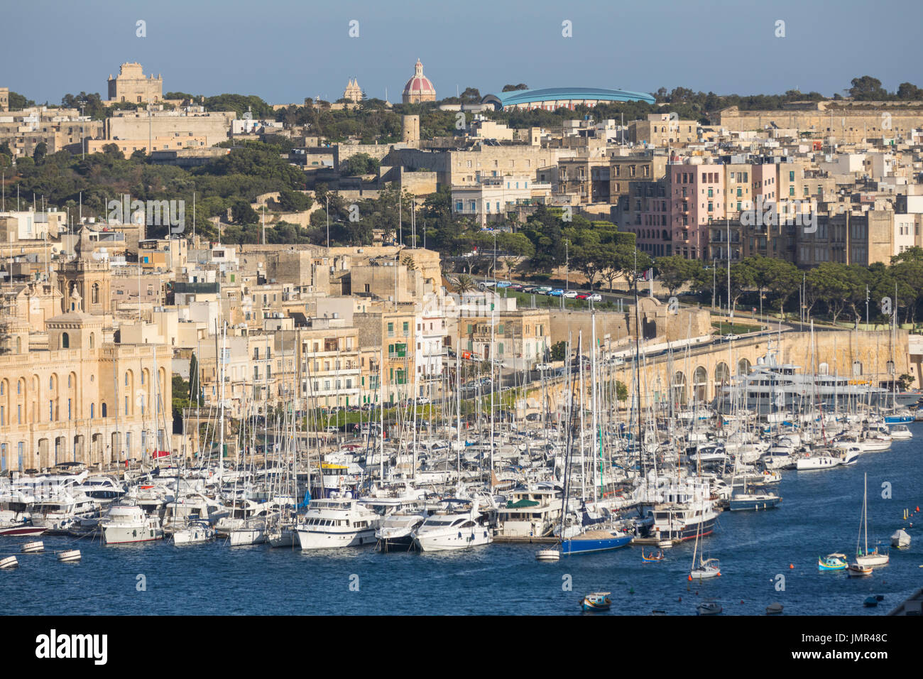 Malta, Valletta, 3-Städte, Grand Harbour, Yachten im Hafen von Birgu, Stockfoto