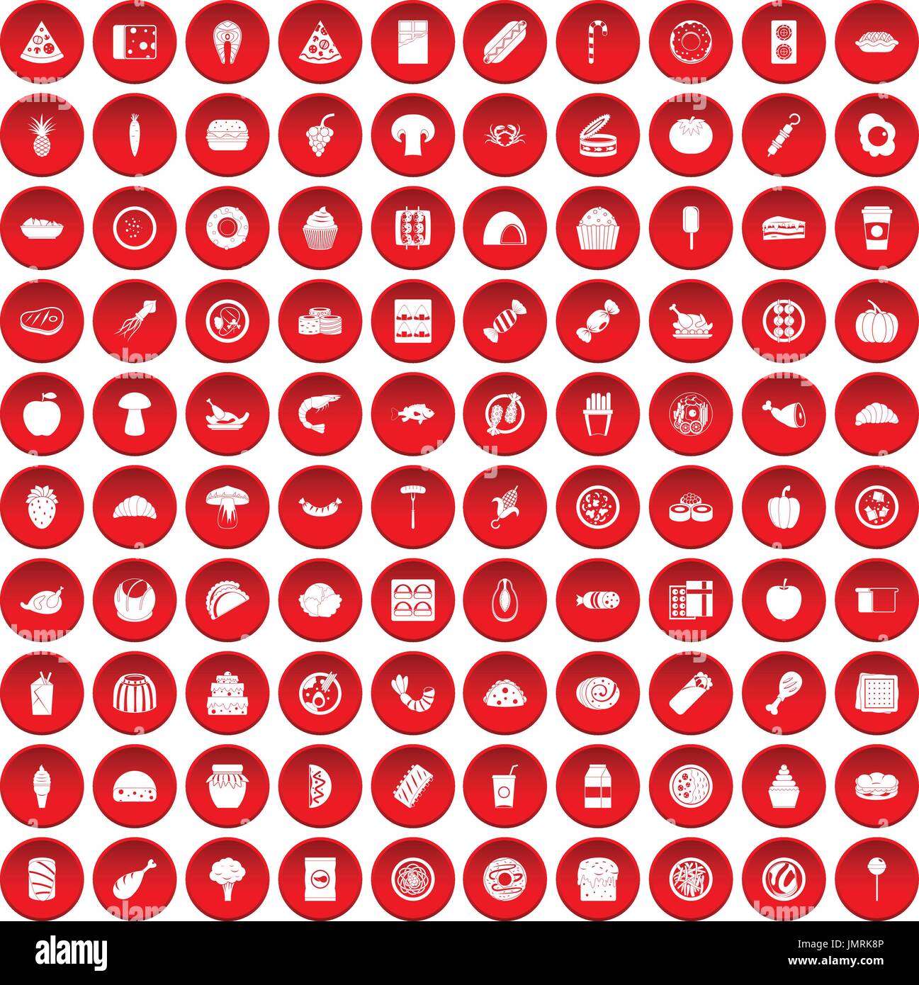 100 Mahlzeit Icons set rot Stock Vektor