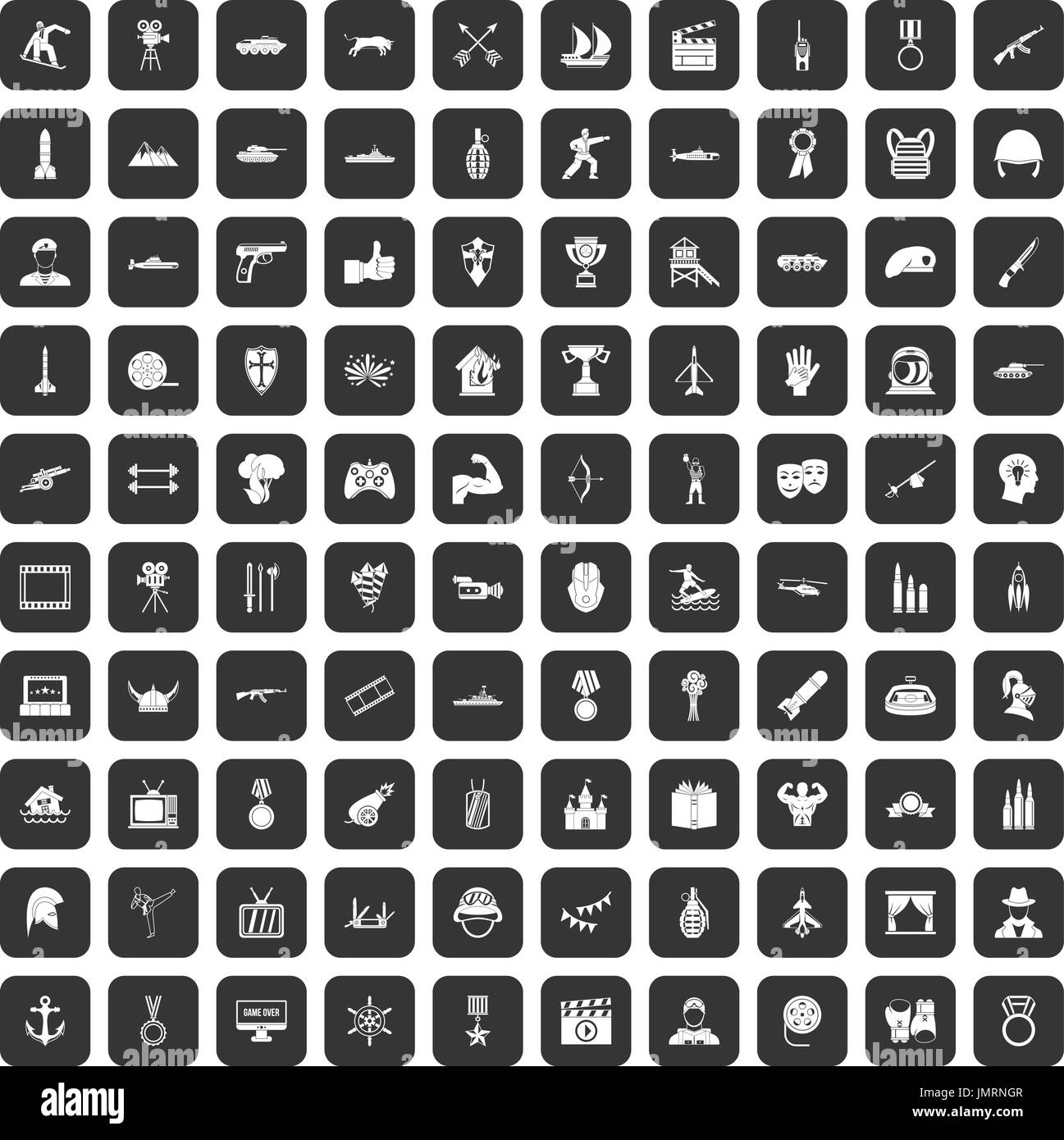 100 Helden Icons set schwarz Stock Vektor