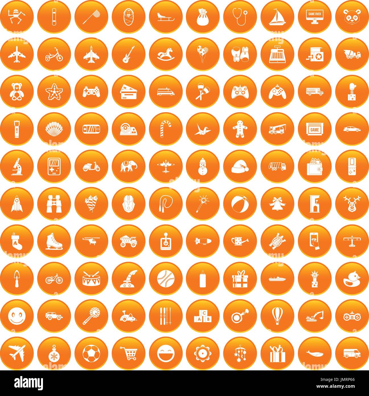100 Spielwaren für Kinder Icons Set orange Stock Vektor