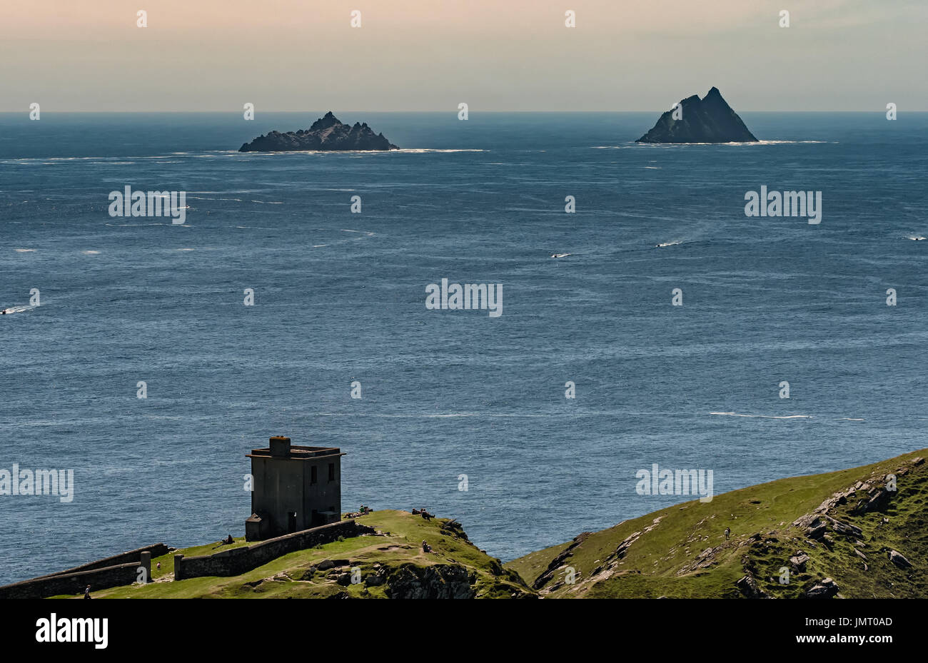 Skellig Inseln gesehen von Bray Head Valentia Island in Irland Stockfoto