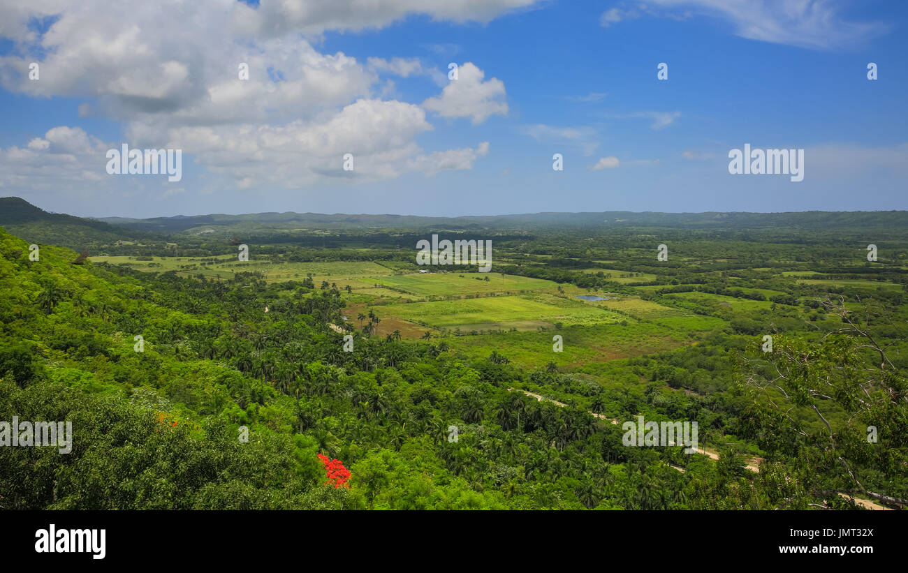 Blick über das Yumurí-Tal mit Palmen und Tabak, Getreide und grün, Provinz Mayabeque, Kuba Stockfoto